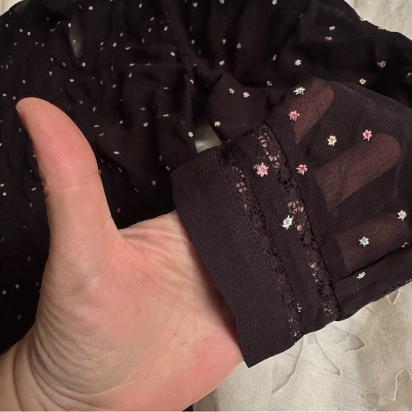 ALLSaints Sheer STAR Embroidered CHIFFON-CREPE Mini DRESS in BLACK Large - Picture 8 of 13